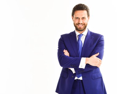 İş, insanlar ve ofis kavramı - mutlu gülümseyen iş adamı