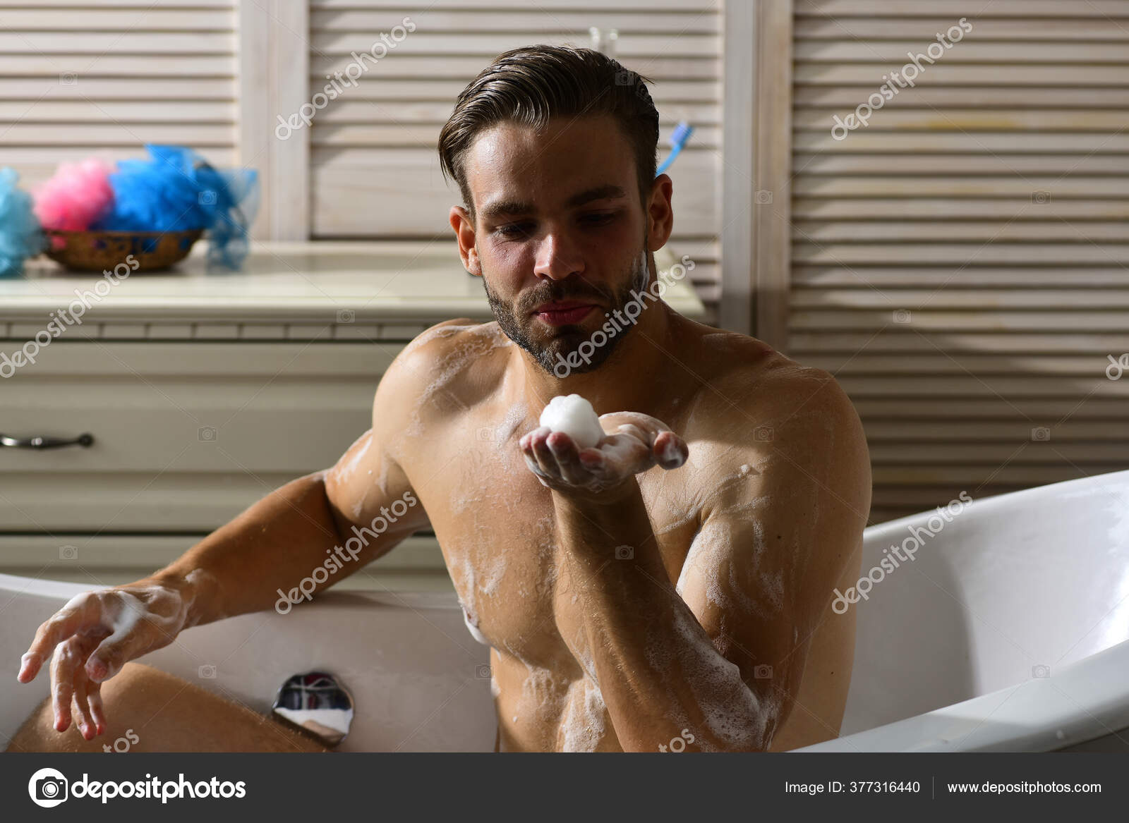 Sex and erotica concept man with beard in bathtub Stock Photo by ©stetsik 377316440