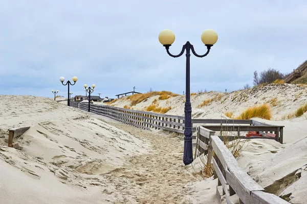 Sandstrandpromenaden Belysningslys Bevægelse Klitter Sandstormvirkninger - Stock-foto