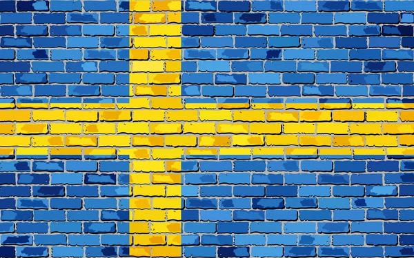 İsveç bayrağı bir tuğla duvar — Stok Vektör