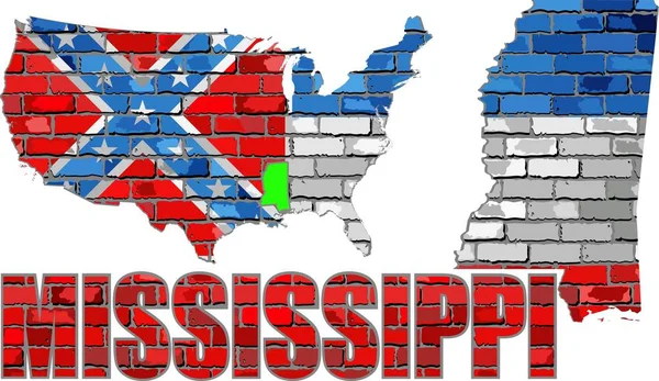 Mississippi op een bakstenen muur — Stockvector