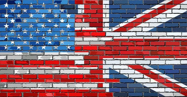 Brick Wall Usa och Uk flaggor — Stock vektor