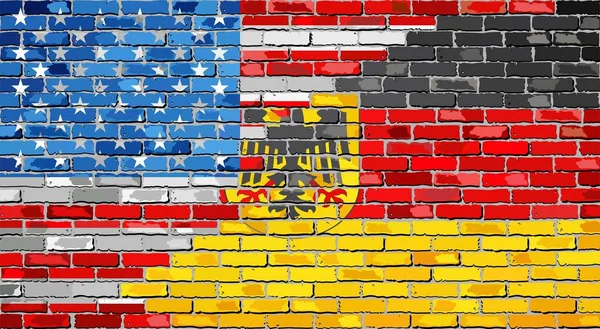 Mur de briques Drapeaux USA et Allemagne — Image vectorielle