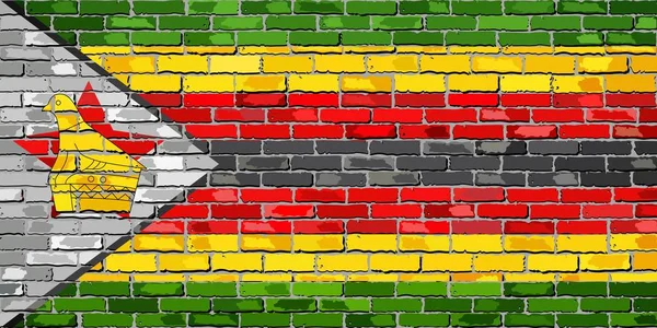 Vlajka Zimbabwe na cihlovou zeď — Stockový vektor