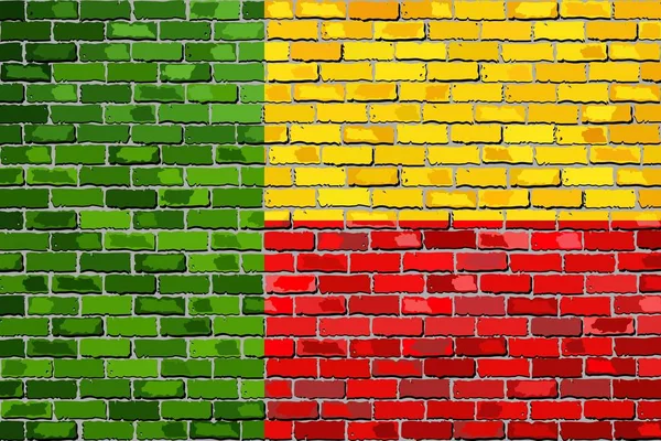 Bandera de Benin en una pared de ladrillo — Vector de stock