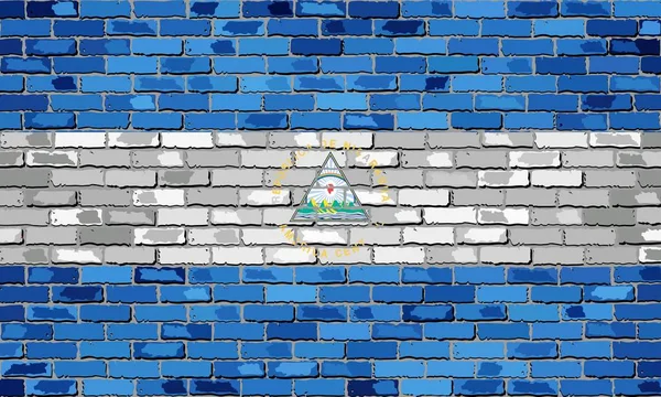 Flag of Nicaragua on a brick wall — Stock Vector