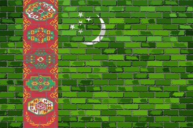 Türkmenistan bayrağı bir tuğla duvar