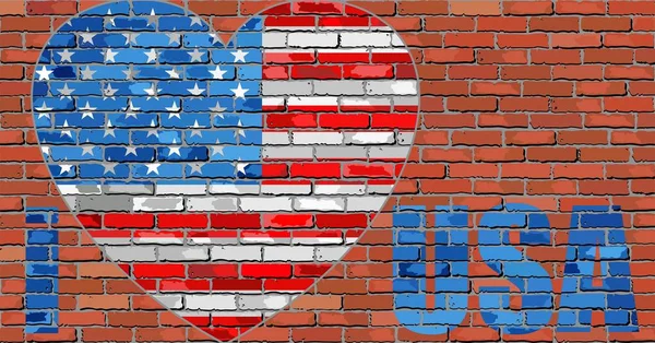 Message "I love USA" sur un mur de briques — Image vectorielle