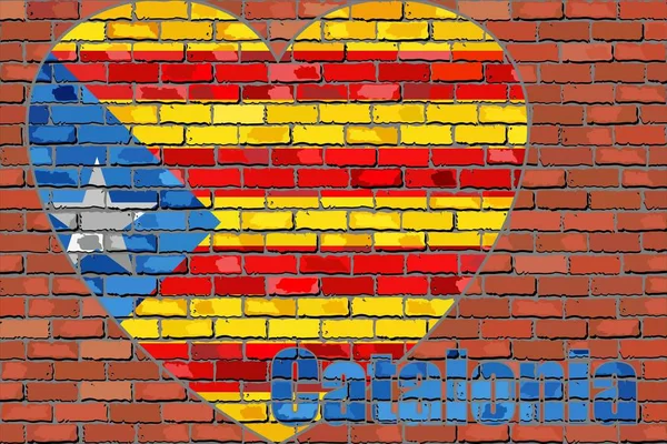 Flaga Katalonii na cegły ściana w kształcie serca — Wektor stockowy