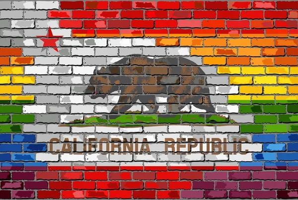 Parede de tijolo Califórnia e bandeiras gays —  Vetores de Stock