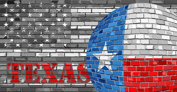 Texas flagga på den grå Usa flagga bakgrunden — Stock vektor