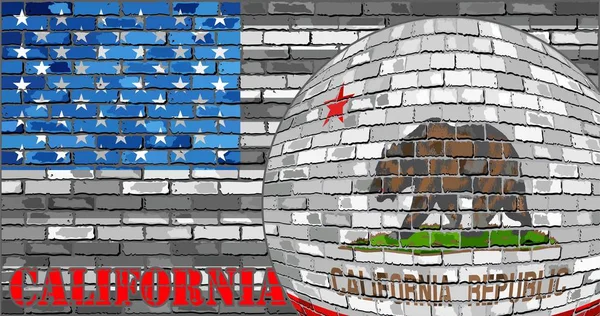 Bandera California Fondo Gris Bandera Estados Unidos Ilustración Bola Con — Archivo Imágenes Vectoriales