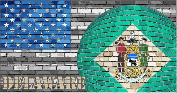 Bandera Delaware Fondo Gris Bandera Estados Unidos Ilustración Bola Con — Archivo Imágenes Vectoriales