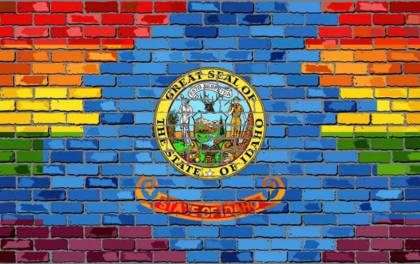 Cihlová Zeď Idaho Gay Vlajky Ilustrace Duhová Vlajka Cihlovou Texturou — Stockový vektor