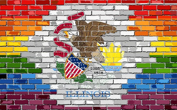 Muro Ladrillo Illinois Banderas Gay Ilustración Bandera Arco Iris Sobre — Archivo Imágenes Vectoriales
