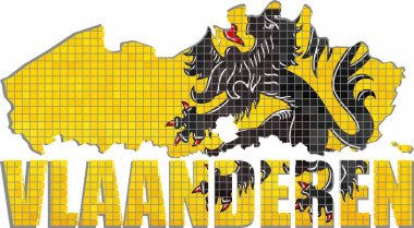 Flanders harita bayrak içinde - illüstrasyon, Flaman harita grunge Mozaik, Flanders bayrağı soyut grunge mozaik vektör yazı tipi
