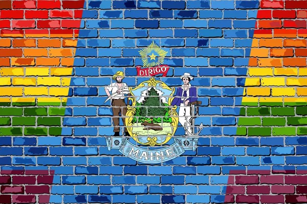 Parede Tijolo Maine Bandeiras Gays Ilustração Bandeira Arco Íris Tijolo — Vetor de Stock