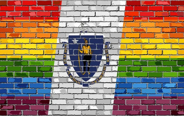 Mur Briques Massachusetts Drapeaux Gays Illustration Drapeau Arc Ciel Sur — Image vectorielle