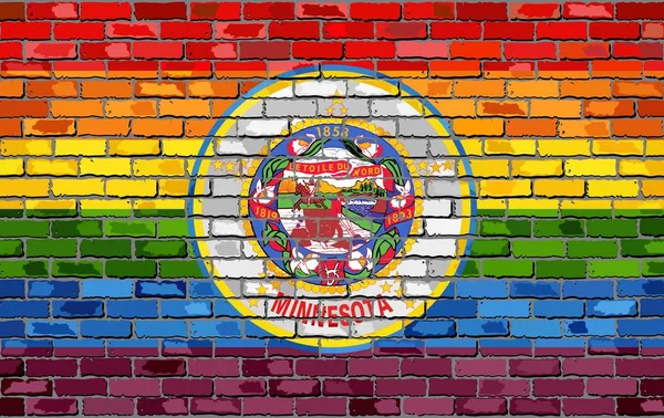Brick Wall Minnesota Och Gay Flaggor Illustration Regnbågsflaggan Tegel Texturerat — Stock vektor