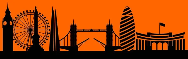 Wektor City Skyline Sylwetka Ilustracja Miasto Pomarańczowym Tle City London — Wektor stockowy