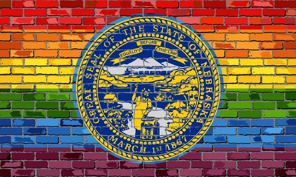 Brick Wall Nebraska Bandiere Gay Illustrazione Bandiera Arcobaleno Sfondo Strutturato — Vettoriale Stock