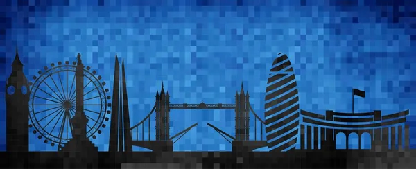Vektor City Panorama Silueta Ilustrace Mosaic City Grunge Modré Pozadí — Stockový vektor