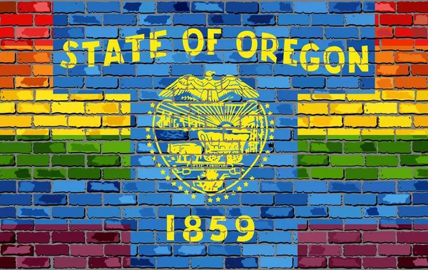 Brick Wall Oregon Och Gay Flaggor Illustration Regnbågsflaggan Tegel Texturerat — Stock vektor