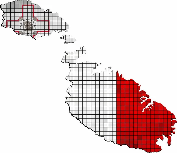 马耳他地图与国旗内插图 马赛克地图和马耳他国旗 垃圾马赛克马耳他国旗 — 图库矢量图片