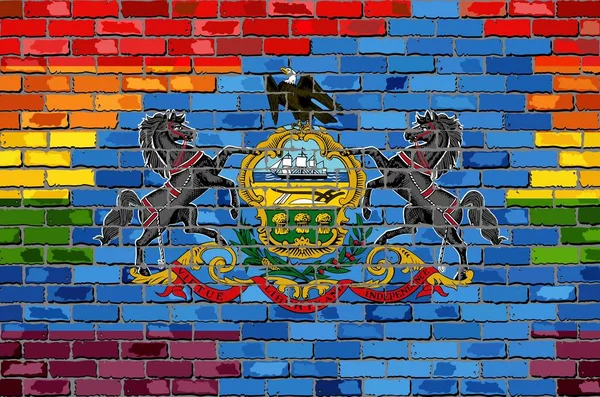 Cihlová Zeď Pennsylvania Gay Vlajky Ilustrace Duhová Vlajka Cihlovou Texturou — Stockový vektor