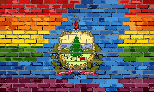 Ziegelwand Vermont Und Homosexuell Flaggen Illustration Regenbogenfahne Auf Backstein Texturierten — Stockvektor