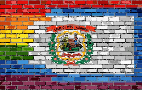 Banderas Brick Wall West Virginia Gay Ilustración Bandera Arco Iris — Vector de stock