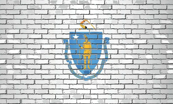 レンガの壁にマサチューセッツ州の光沢のある旗 イラスト アブストラクトグランジベクトル背景 — ストックベクタ