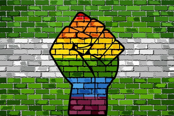 Lgbt Protestvuist Een Rotterdamse Bakstenen Muurvlag Illustratie Bakstenen Muur Rotterdam — Stockvector