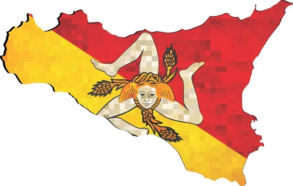 Grunge Sicily Mappa Con Bandiera All Interno Illustrazione Testa Della — Vettoriale Stock
