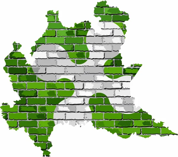 Lombardie Mapa Cihlové Zdi Ilustrace Lombardie Mapa Vlajkou Uvnitř — Stockový vektor