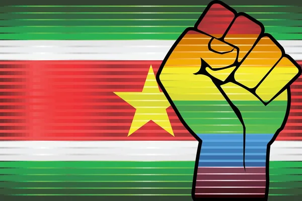 Shiny Lgbt Protest Fist Surinam Flag Ilustrace Abstrakt Shiny Surinam — Stockový vektor