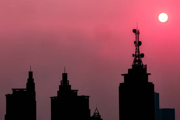 Roze Zonsondergang Boven Stad China — Stockfoto
