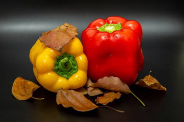 Sonbahar yapraklı sarı ve kırmızı biberler 