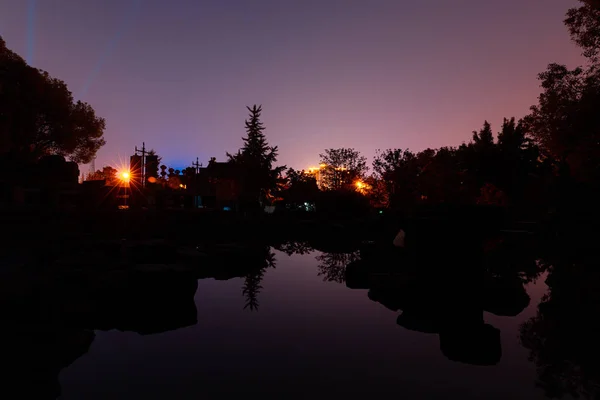 Silhouet Van Dode Boom Bij Zonsondergang — Stockfoto