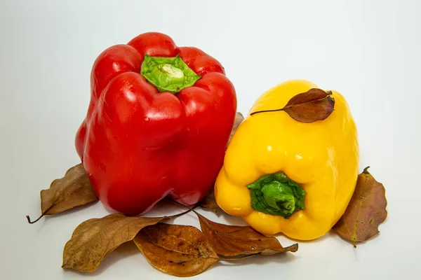 Yellow Red Peppers Autumn Leaves — Stock Photo, Image