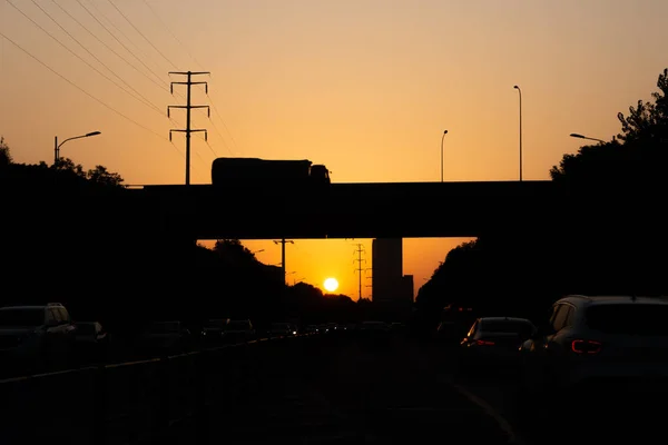 Tráfico Carretera Atardecer — Foto de Stock