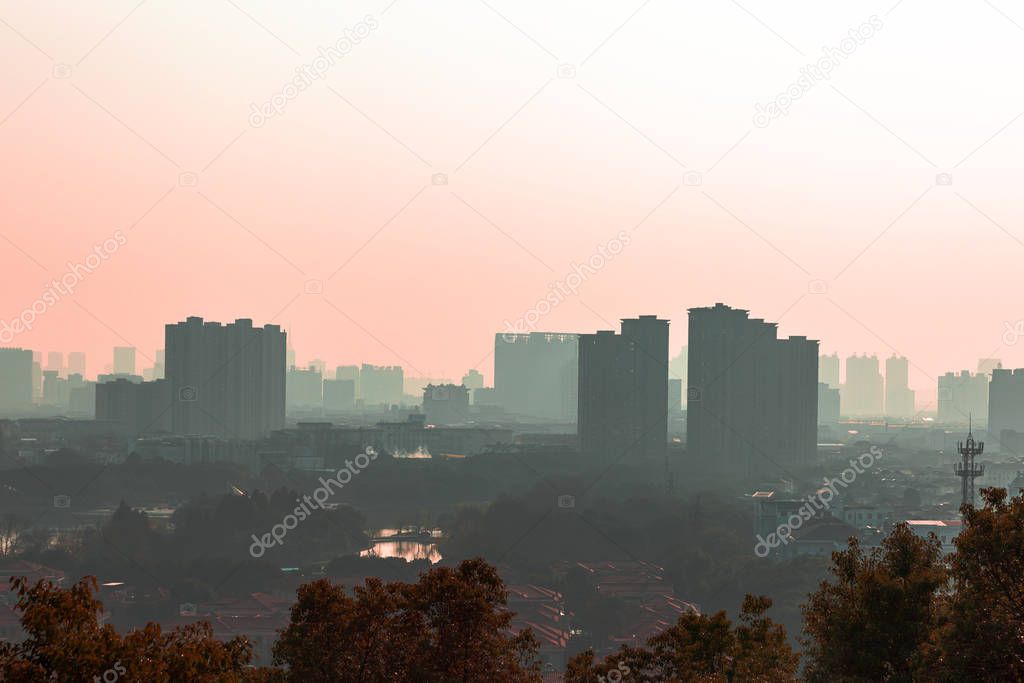 scenic view of cityscape during sunset
