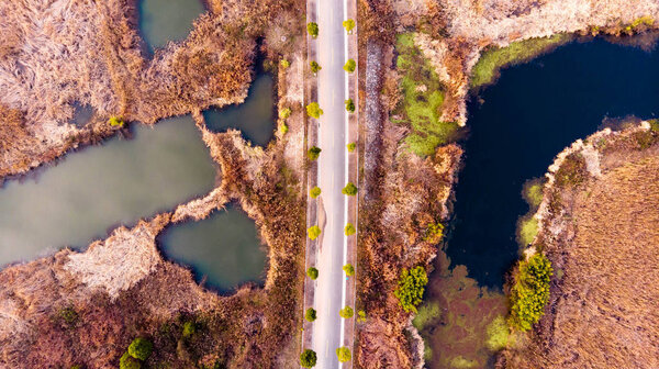 Aerial scenic view on nature landscape with forests and lakes — Stock Image Aerial Scenic View Nature Landscape Forests Lakes Stock Photo