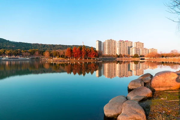 Göl ve ağaçlarla dolu sonbahar manzarası