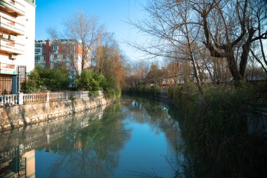  houses with river in city park of the city