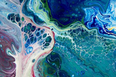 Akrilik, boya, soyut. Tabloya yakın çekim. Renkli soyut resim arkaplanı. Yüksek desenli yağlı boya. Yüksek kalite detaylar. Mermer. Mermer dokusu. Boya sıçraması. Renkli sıvı