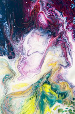 Akrilik, boya, soyut. Tabloya yakın çekim. Renkli soyut resim arkaplanı. Yüksek desenli yağlı boya. Yüksek kalite detaylar. Mermer. Mermer dokusu. Boya sıçraması. Renkli sıvı