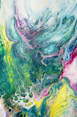 Akrilik, boya, soyut. Tabloya yakın çekim. Renkli soyut resim arkaplanı. Yüksek desenli yağlı boya. Yüksek kalite detaylar. Mermer. Mermer dokusu. Boya sıçraması. Renkli sıvı