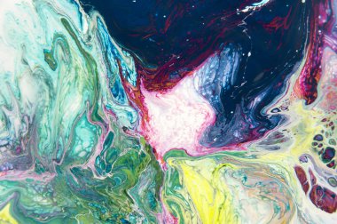 Akrilik, boya, soyut. Tabloya yakın çekim. Renkli soyut resim arkaplanı. Yüksek desenli yağlı boya. Yüksek kalite detaylar. Mermer. Mermer dokusu. Boya sıçraması. Renkli sıvı