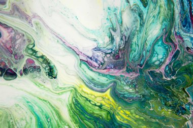Akrilik, boya, soyut. Tabloya yakın çekim. Renkli soyut resim arkaplanı. Yüksek desenli yağlı boya. Yüksek kalite detaylar. Mermer. Mermer dokusu. Boya sıçraması. Renkli sıvı